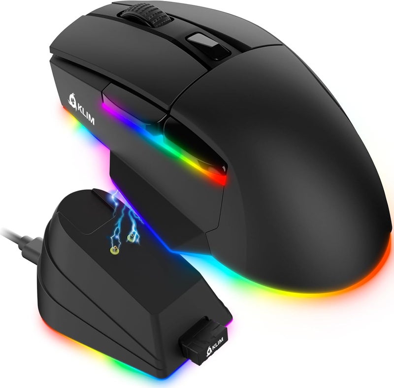 KLIM Blaze X RGB + New + Rechargeable Wireless Gaming Mouse with Charging Dock + Long-Lasting Battery + Up to 12000 DPI + Wired & Wireless Mouse PC, PS5, PS4, Mac + Black - Image 1